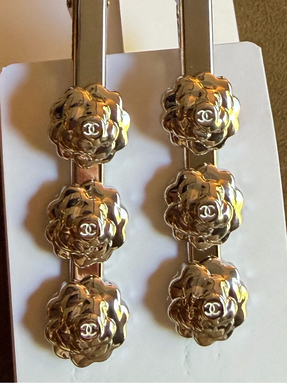 CHANEL Silver-Tone Floral Camellia Hair Clips